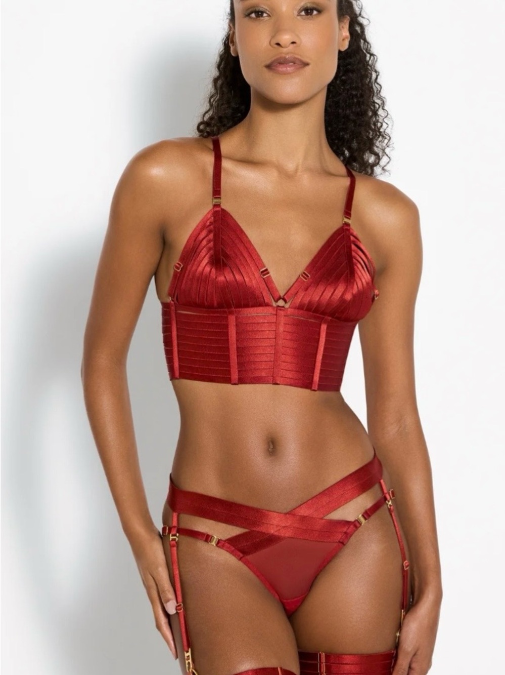 BORDELLE Vintage Bondage Lingerie Set in Burnt Red